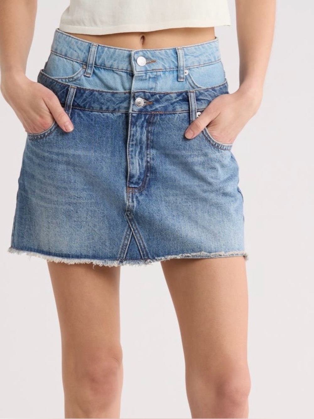 Salix double waistband denim mini skirt